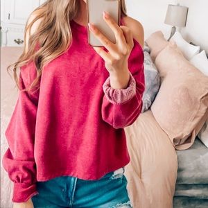 Red Cold Shoulder Sweatshirt